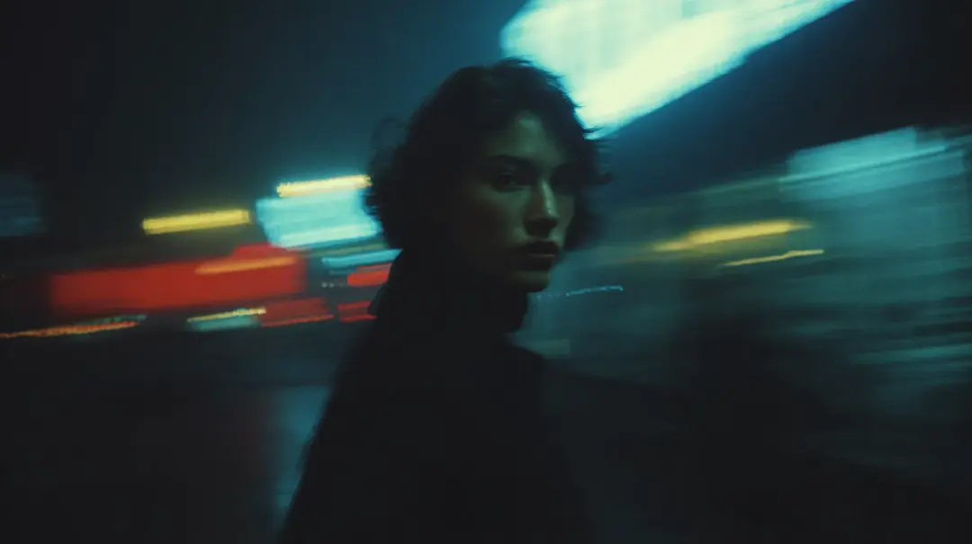 夜晚街道雨中孤影